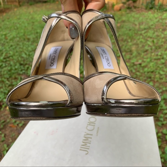 Jimmy Choo Leondra 120 SMT nude suede mirror leather pumps 39 - Picture 5 of 15